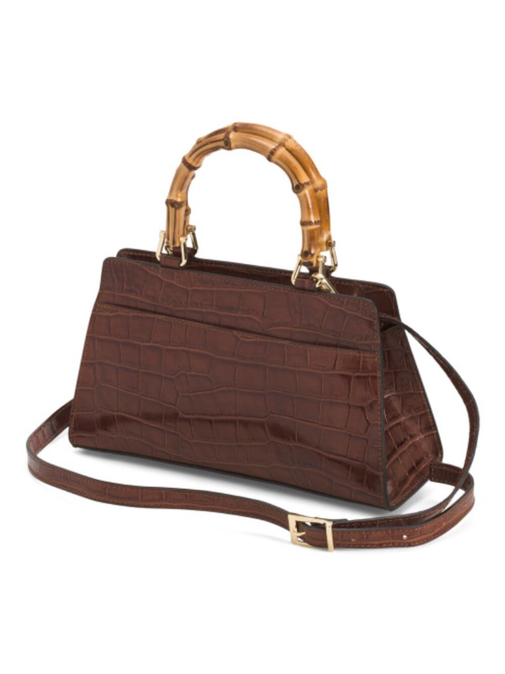 PRATESI Made In Italy Patent Leather Croc Double Entry Satchel With Handle - Picture 4 of 5